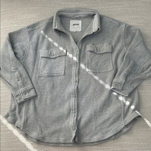 Aerie Gray Waffle Knit Button-Up Shirt